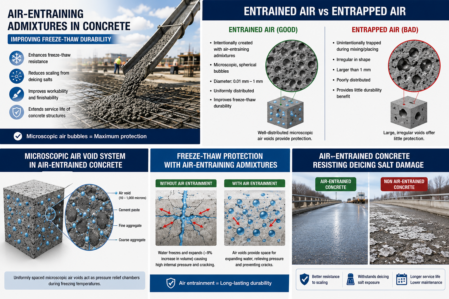 Air-entraining admixtures in concrete improving freeze-thaw durability