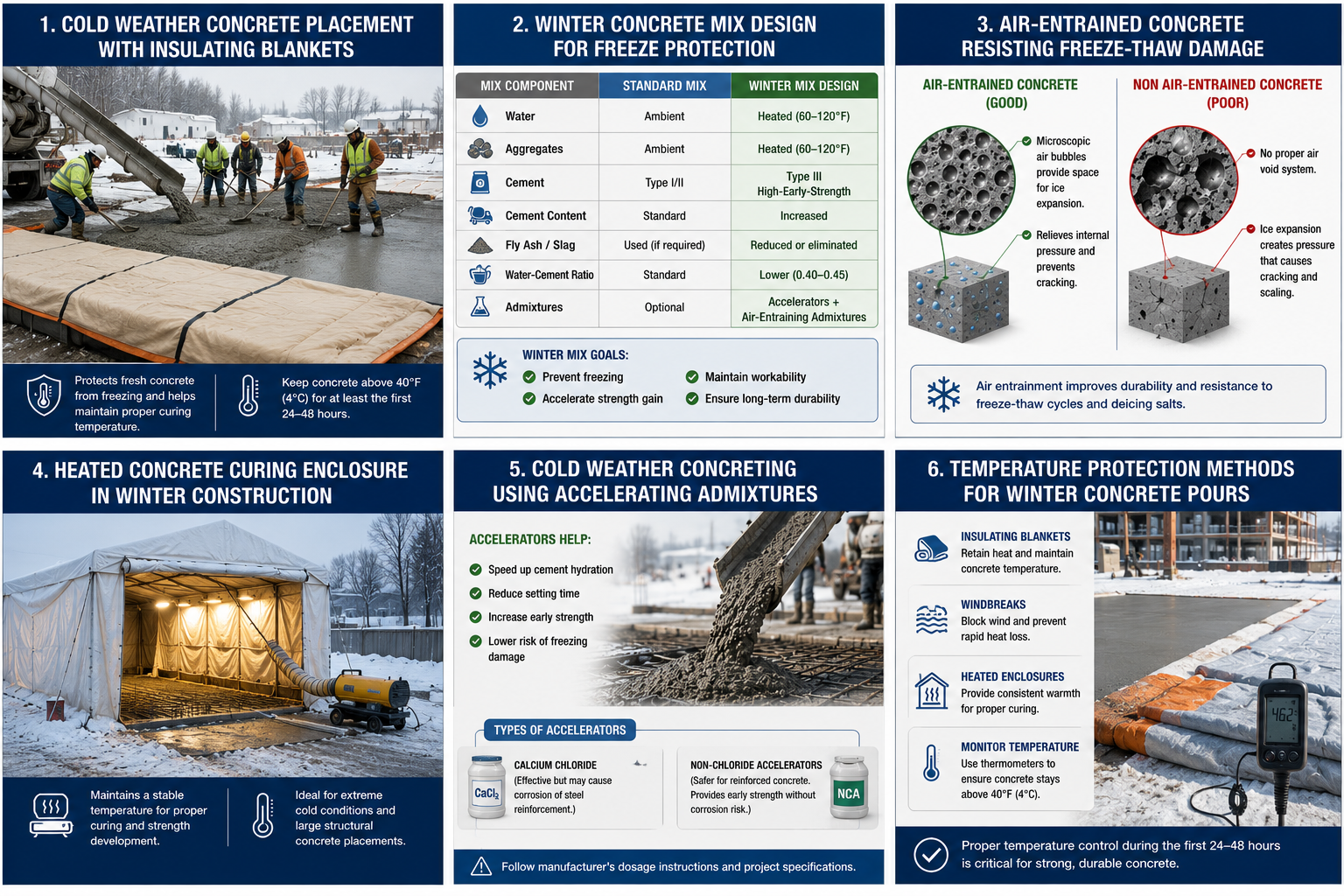 Cold weather concrete placement with insulating blankets